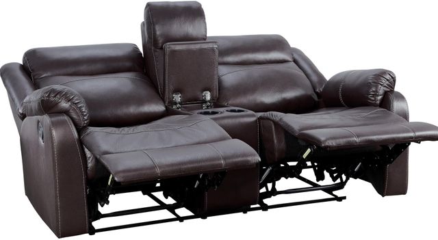 Homelegance® Yerba Dark Brown Double Reclining Lay Flat Loveseat with Center Console 3