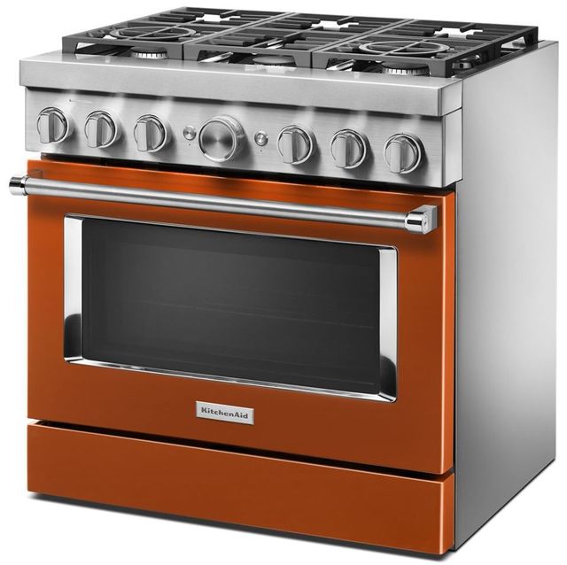 KitchenAid® 36" Scorched Orange Commercial-Style Free Standing Dual Fuel Range 4