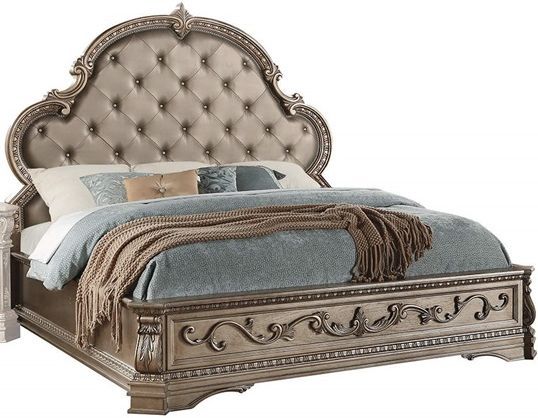 ACME Furniture Northville Antique Champagne Eastern King Upholstered Bed