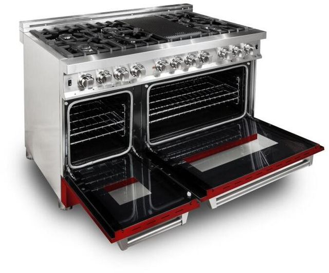 ZLINE 48" Stainless Steel/Red Gloss Pro Style Dual Fuel Range 1