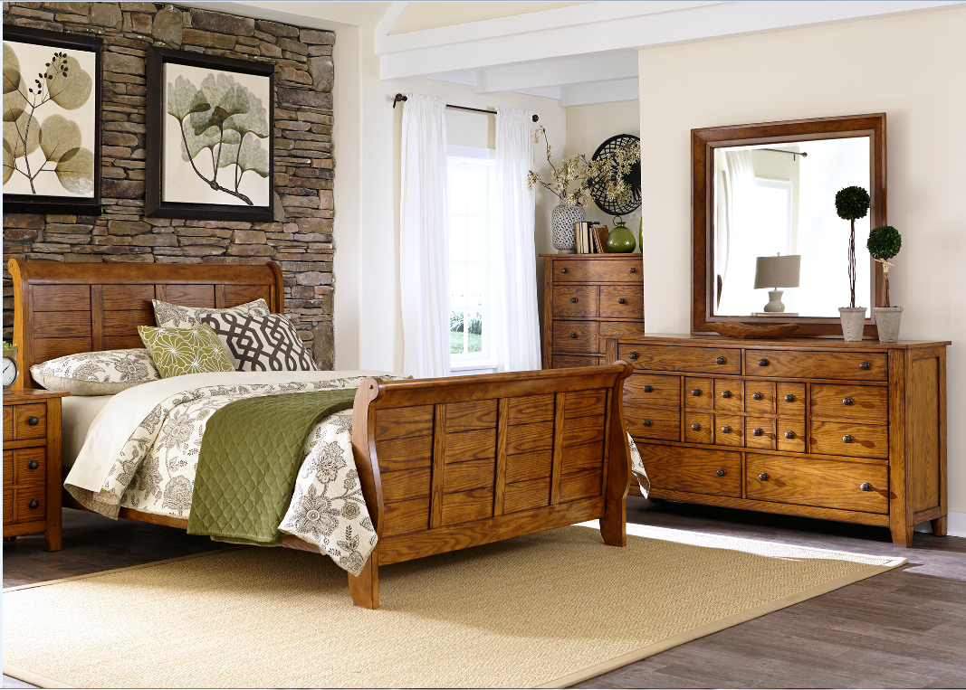 Liberty Furniture Grandpas Cabin 3 Piece Aged Oak Queen Bedroom Set