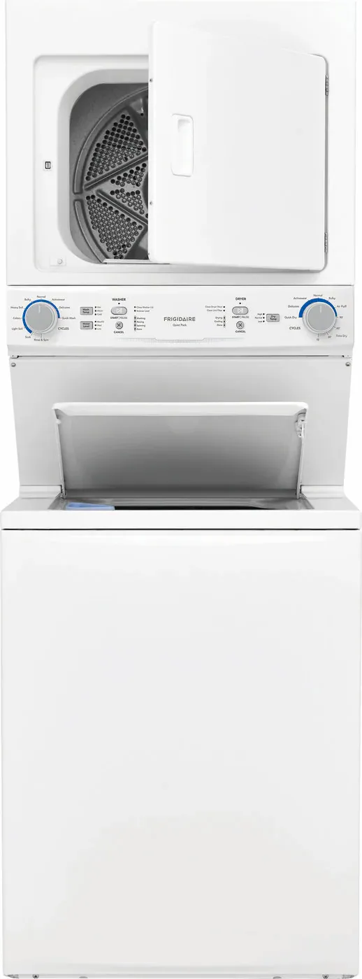 Frigidaire® 4.3 Cu. Ft. Washer, 5.6 Cu. Ft. Dryer White Stack Laundry 1