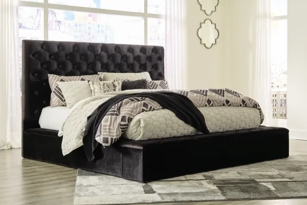 Black Queen Upholstered Bed with Storage 2