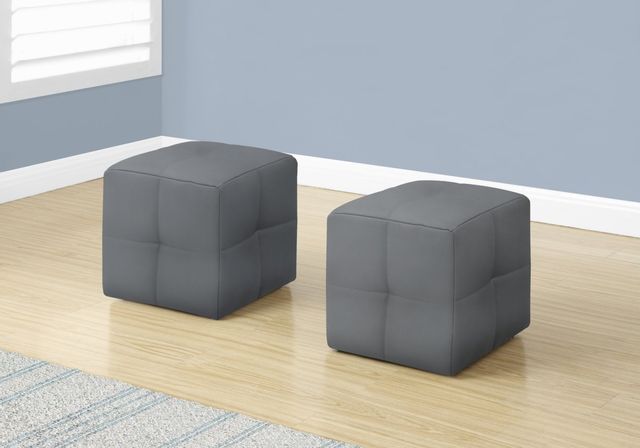 Monarch Specialties Inc. 2 Piece Grey Leather-Look Youth Ottoman Set-1
