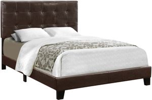 Bed, Full Size, Platform, Bedroom, Frame, Upholstered, Pu Leather Look, Wood Legs, Brown, Transitional