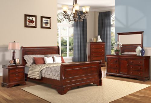 New Classic® Home Furnishings Versaille 4-Piece Bordeaux Queen Sleigh Bedroom Set with Nightstand