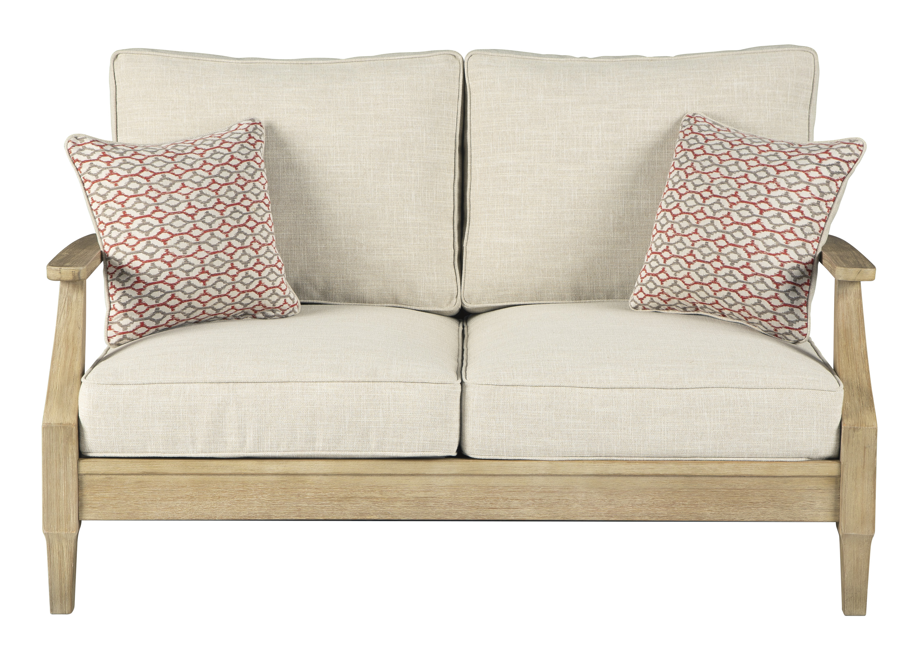 Eucalyptus Wood Frame Clare View Sofa with Cushion Signature Design by Ashley Clare View Outdoor Loveseat with Cushion Eucalyptus Frame Beige & Design by Ashley Beige 