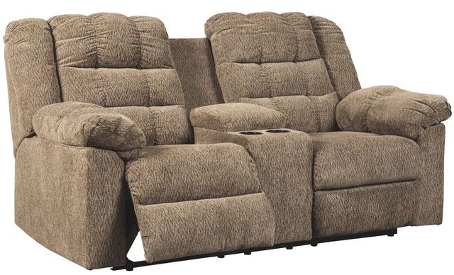 Signature Design by Ashley® Workhorse Cocoa Double Reclining Console Loveseat-0