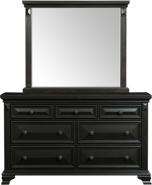 Elements International Calloway Antique Black Dresser and Mirror Set