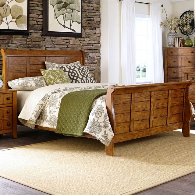 Liberty Furniture Grandpas Cabin Aged Oak Queen Sleigh Bed 9