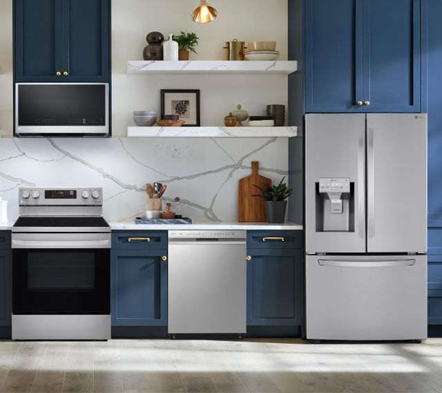 LG 4 Piece Kitchen Package with a 24.5 Cu. Ft. Capacity Smart French Door Refrigerator PLUS FREE 10pc Luxury Cookware ($800 Value!)