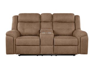 Lane Fresno Brown Reclining Console Loveseat with USB Port
