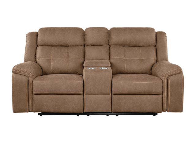 Lane Fresno Brown Reclining Console Loveseat with USB Port-0