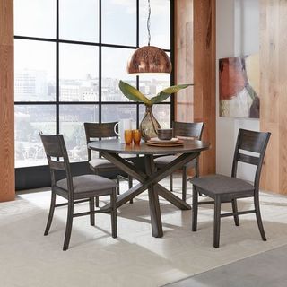 Liberty Furniture Anglewood 5-Piece Dark Umber Brown Pedestal Table Set