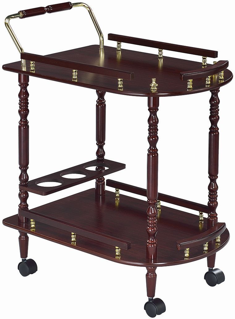 Coaster Palmer Merlot Brass 2 Tier Serving Cart Pearls