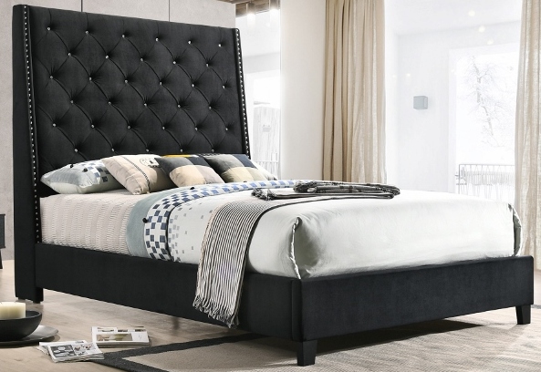 Queen Crown Mark Upholstered Panel Bed In Black 