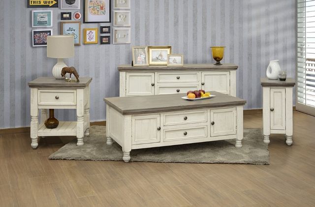 International Furniture Direct Stone Gray 1-Drawer End Table with Ivory Base-2