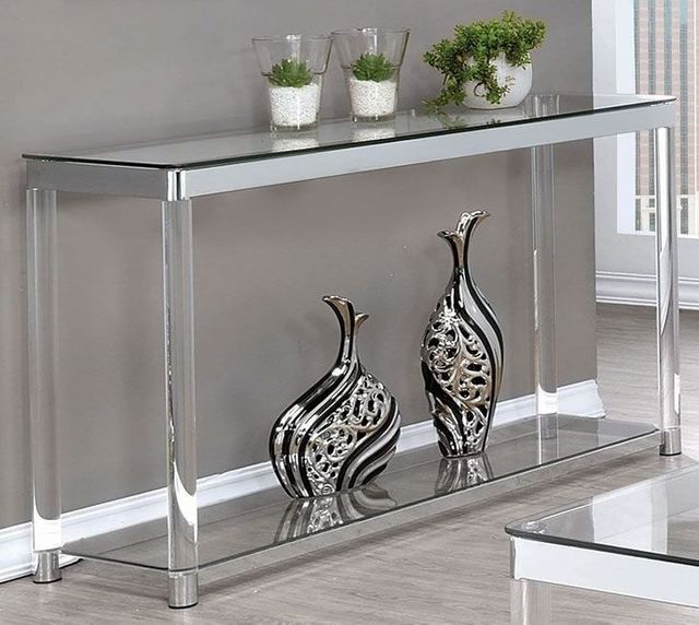 Coaster® Claude Chrome And Clear Sofa Table With Lower Shelf  1
