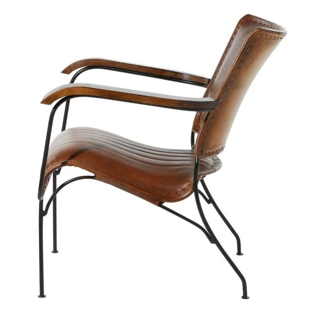 Uma Home Metal and Leather Arm Chair-1