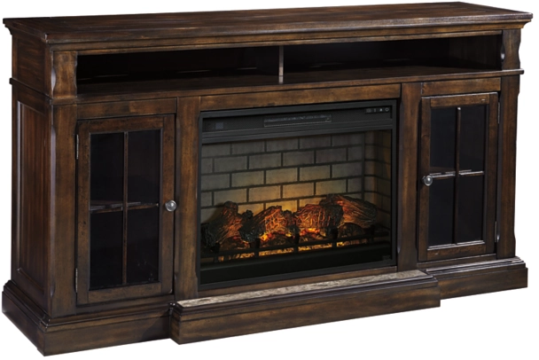 Signature Design by Ashley® Roddinton 74" Dark Brown TV Stand with Electric Fireplace
