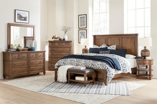 Aspenhome Thornton Sienna King Bed, Dresser, Mirror with Jewelry Storage, Chest and 1 Nightstand 8