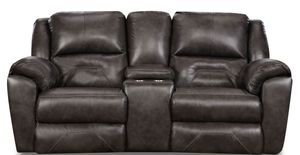 Southern Motion™ Pandora Slate Double Reclining Loveseat with Console