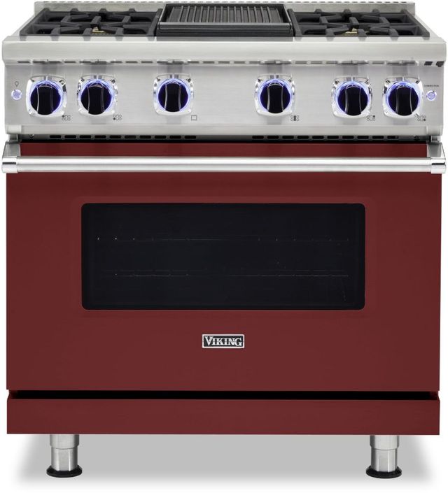Viking® 7 Series 36" Reduction Red Pro Style Natural Gas Range with 12" Reversible Griddle