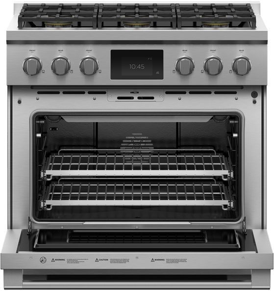 Fisher & Paykel Series 9 36" Stainless Steel with Black Glass Pro Style Dual Fuel Range 6