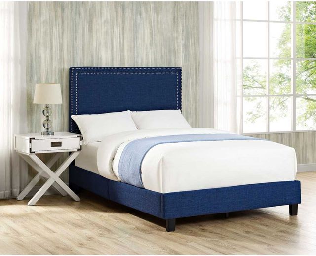 Elements International Erica Blue Upholstered Full Platform Bed-1