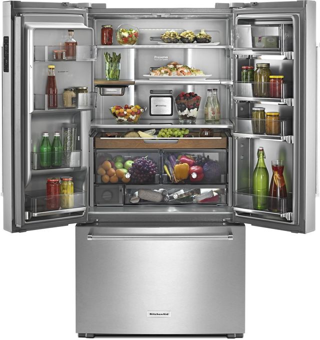 KitchenAid® 23.8 Cu. Ft. Black Stainless Steel with PrintShield™ Finish Counter Depth French Door Refrigerator 21