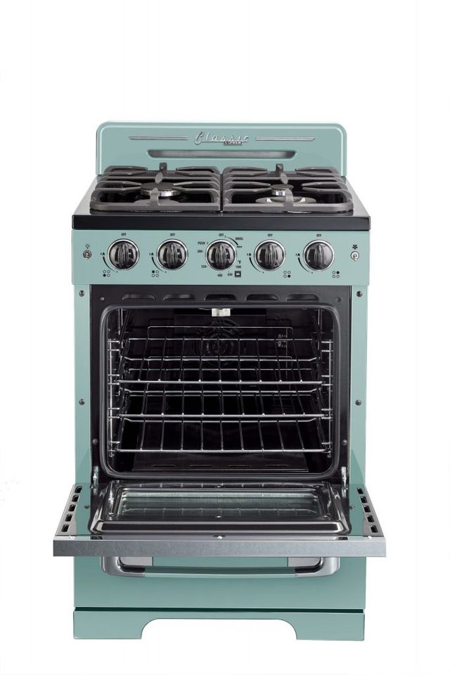 Unique® Appliances Classic Retro 24" Ocean Mist Turquoise Freestanding Natural Gas Range 1