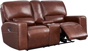 Leather Italia™ Georgetowne Broadway Brown Power Console Loveseat 