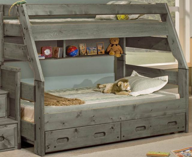 Trendwood Inc. Bunkhouse High Sierra Driftwood Twin/Full Bunk Bed with Drawers-0