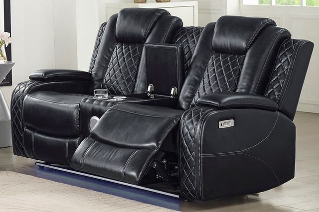 New Classic® Orion Black Reclining Console Loveseat-2