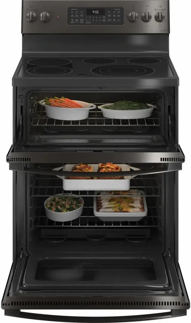 Ge double oven electric store range black stainless