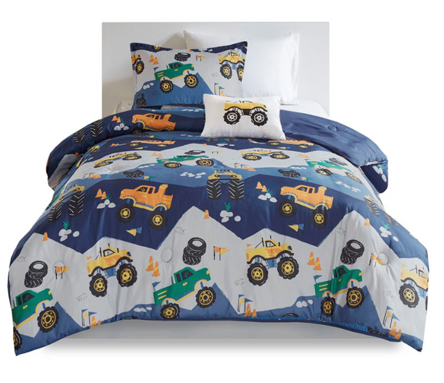 Monster truck shop twin sheet set