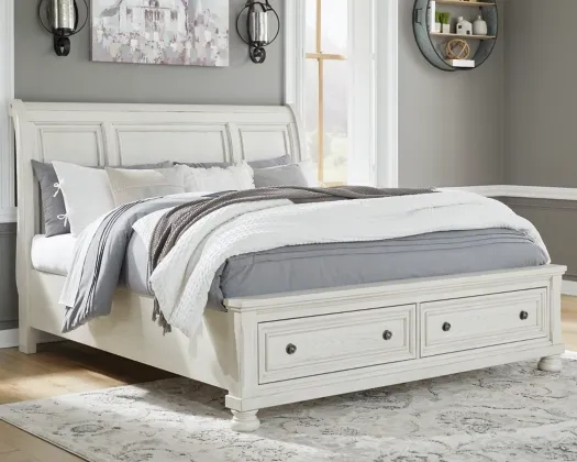 Signature Design by Ashley® Robbinsdale Antique White King Sleigh Bed with Storage 4