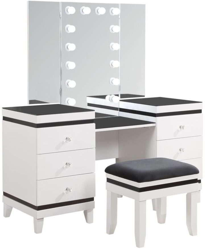 Coaster Talei 3 Piece Black White Vanity Set Pearls Furniture