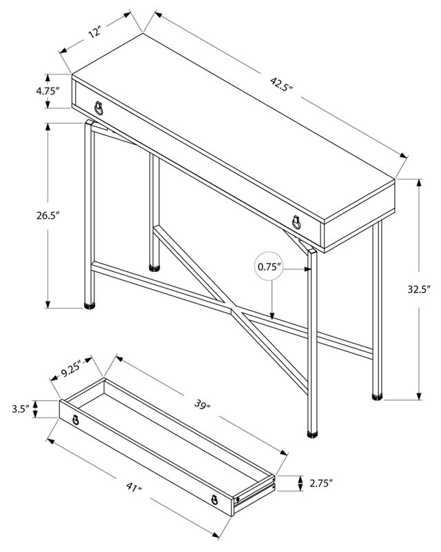 Table console rectangulaire, gris, Monarch Specialties® 9