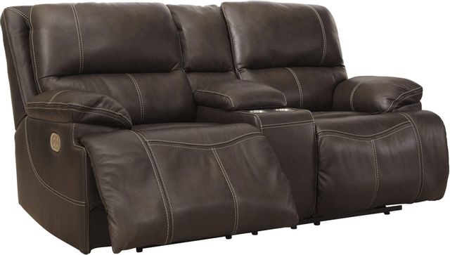 Signature Design by Ashley® Ricmen Walnut Power Reclining Loveseat with Console 0