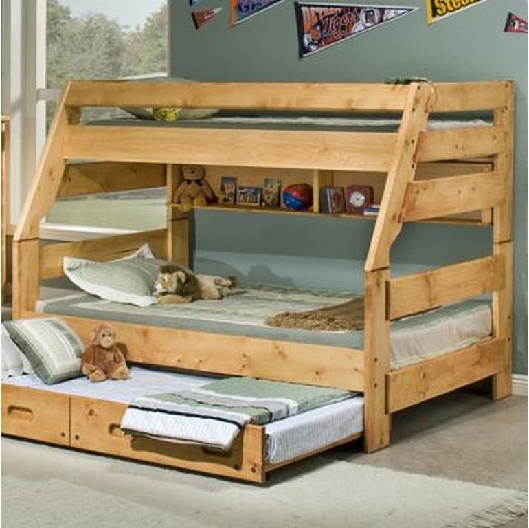Trendwood Inc. Bunkhouse High Sierra Cinnamon Twin/Full Bunk Bed with Trundle and Trundle Mattress