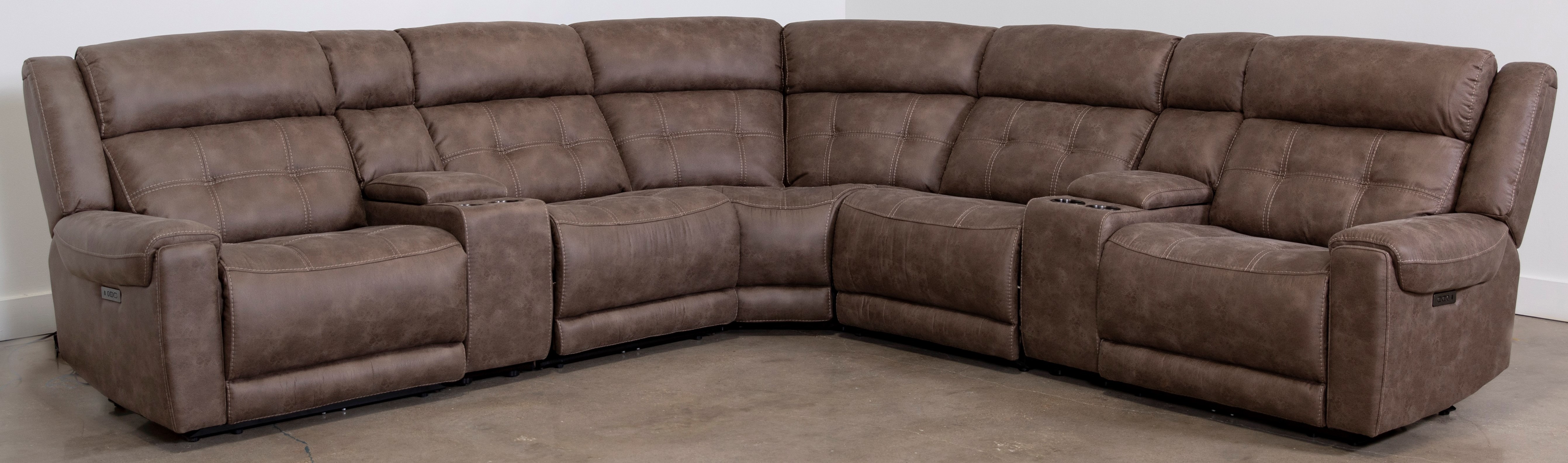 Man Wah Brown 7 Piece Taupe Power Reclining Sectional
