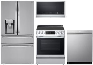 LG Front Control Induction Range w/ Full Depth 4 Door Refrigerator Kitchen Package