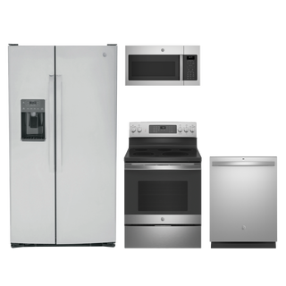 GE 4-Piece Appliance Package with Stainless Steel Side by Side Refrigerator 