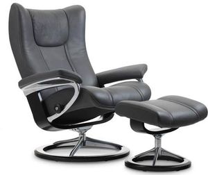 Stressless® by Ekornes® Wing Medium Signature Base Chair and Ottoman