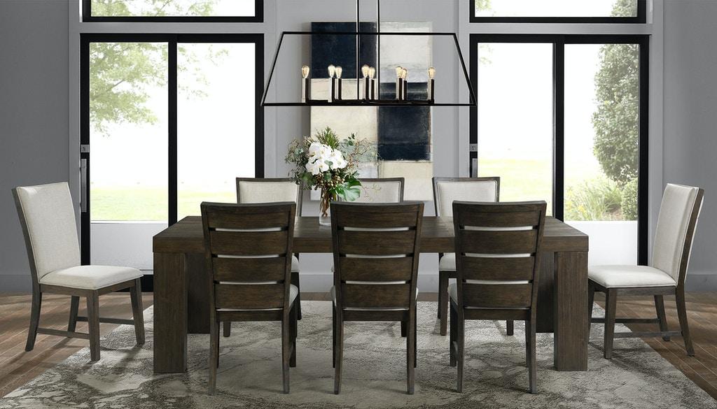 Elements Grady Dining Table, 6 Slat Back Side Chairs & 2 Upholstered Host Chairs