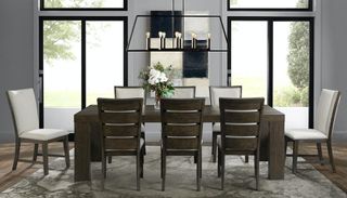 Elements Grady Dining Table, 6 Slat Back Side Chairs & 2 Upholstered Host Chairs