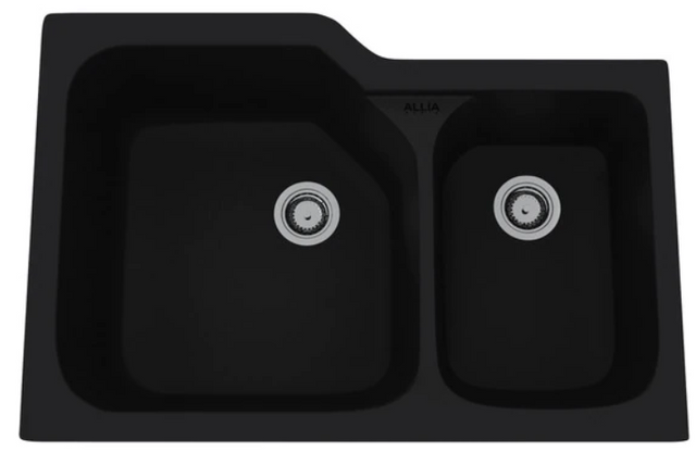 Rohl® Allia Series Matte Black Fireclay 2 Bowl Undermount Kitchen Sink-0