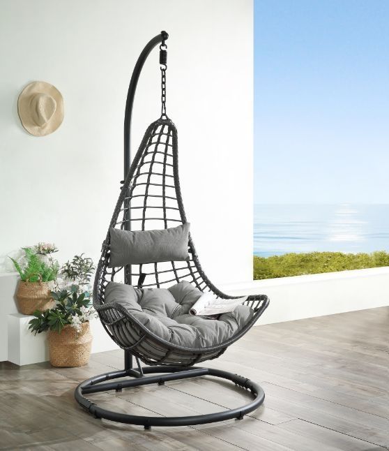ACME Furniture Uzae Gray/Charcoal Patio Hanging Chair with Stand 4