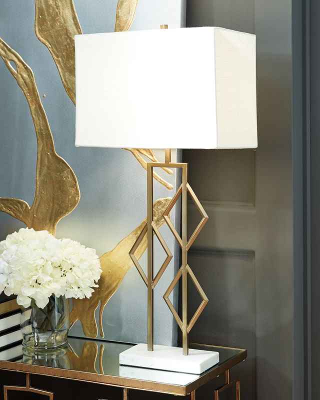 Signature Design by Ashley® Edsel Champagne/White Metal Table Lamp-1
